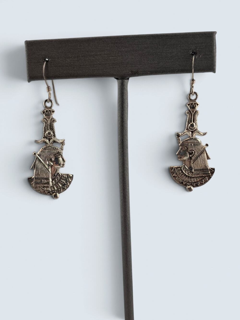Vintage Sterling Silver Egyptian Revival Pharaoh Dangle Earrings 925